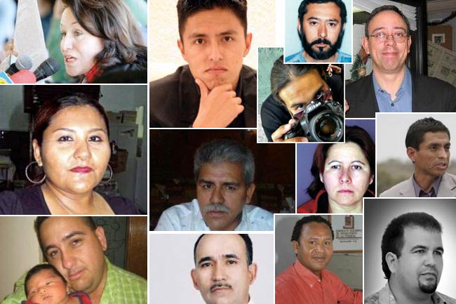 Desde 2005 en México ha habido 79 homicidios de periodistas. Composición de fotos de algunos de ellos tomada de la web animalpolitico.com